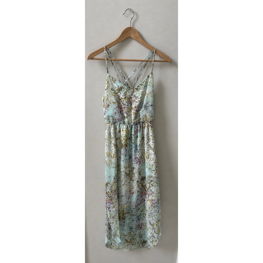 BCBGeneration Abstract Floral Midi Dress Blue Multi High Low XS